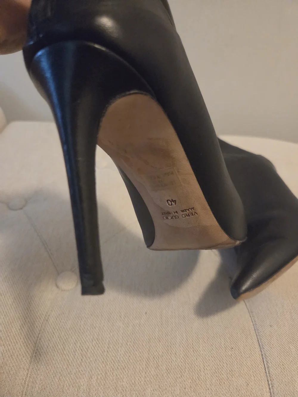 Women's Black Pointed Leather Ankle Booties with Stiletto Heel Made In ITALY.